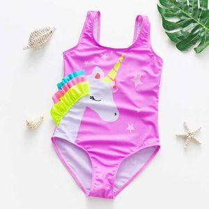 One-Pieces 2-14 Years Girls Swimsuit New One Piece Swimwear Flamingo Ruffle Style Children's Swimwear One Piece Swimsuit