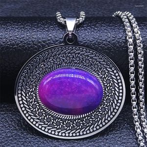 Pendant Necklaces 2023 Bohemia Stainless Steel Purple Natural Stone Flower Pendants Women Silver Color Necklace Jewelry Joyas N3607S04