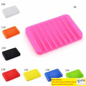 Multicolor Water Drainage Anti Skid Soap Box Silicone Soap Dishes Bathroom Soap Holders Case Home Bathroom Supplies 16 Colors BC