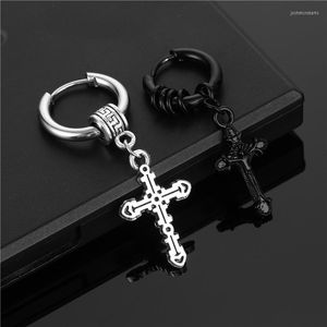 Dangle Earrings Stainless Steel Coil Trendy Curved Smooth Cross Round Wire Pendant Wholesale