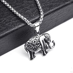 Pendant Necklaces Lucky Elephant Necklace Fashion Stainless Steel Chain Punk Vintage Men Jewelry Animal Charms Accessories Gift