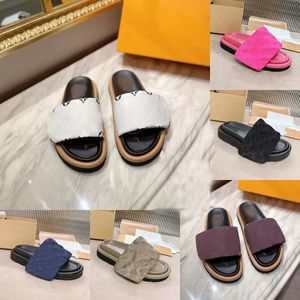 Havuz Yastığı Luxurt Marka Terlik Düz sufont katırlar slaytlar Sandal Velcro Tasarımcı Siyah Scuff Terlik Plajı Açık Serin Moda Lady Slayt Düz Flip Flops