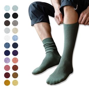 Calzini da uomo Fashion Solid Thin Business Cotton Stretch Casual Daily Wild Med Tube Sock Basic Knitting Rib Long Man Sports SockMen'