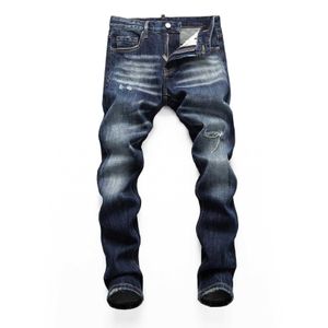 Jeans da uomo 2023 Primavera e Autunno Rotto Migliore qualità Foro Elastico Lavaggio con acqua Studenti universitari Piedi Stretti Nightclub Stampa di moda Pantaloni D2