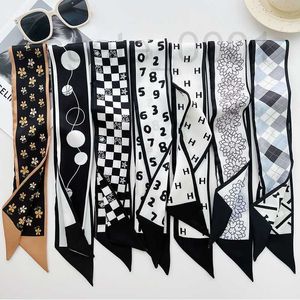 Cravat Designer Black маленький ароматный веттер шелковый шарф женщин тонкая узкая полоса печатная лента лента