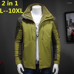 Men's Down Brand Plus 6XL 10XL 8XL Stile di abbigliamento Abito invernale Uomo Giacca a vento Giacche Cappotti 3 in 1 Fodera e cappello staccabile