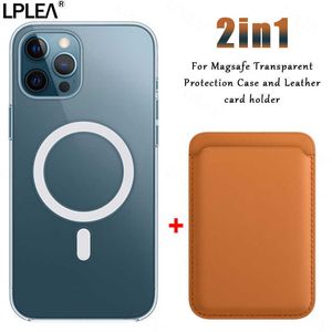 Mobiltelefonfälle 2in1 für Magsafe Wireless Charging Magnetische transparente Hülle iPhone 12 11 13 14 Pro XS Max Kartenhalter X XR 8 7 14 Plus SE W0224