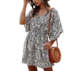 Casual Dresses Women Dress Floral Print Drawstring 3 Färger Damer Half Sleeve Loose For Going Out Out