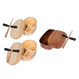 Geschirr-Sets im japanischen Stil Bento-Box Holz Mittagessen mit Stäbchen zur Aufbewahrung Sushi Gemüse Reis usw. Geschirr Schüsselbehälter