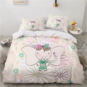 Conjuntos de roupas de cama para crianças definidas para capa de edredão de desenho animado para bebês na cama de cama de cama de cama de linho em família euro 4 peças elefante gota de elefante