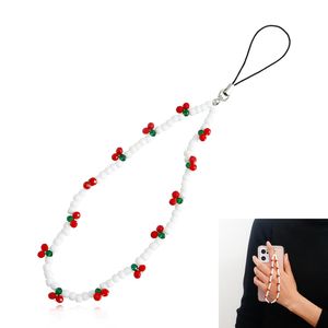 Trendy Pearl Keychains & Lanyards Phone Chains For Women men Cherry Beaded Cellphone Straps Telephone Lanyard Phonecase Charms Keychain Bag Accessories