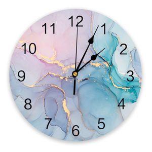 Wall Clocks Marble Turquoise Pink Wall Clock Modern Design Living Room Decoration Kitchen Clock Mute Wall Watch Home Interior Decor 230310