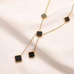 Klassisk modehänge halsband för kvinnor eleganta 4/fyra bladklöver lockethalsband choker hänge kedja 18k pläterad guld rostfritt stål smycken a