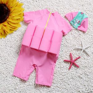 Roupa de banho infantil de uma peça, roupa de banho para meninos e meninas, traje de uma peça destacável, roupa de banho flutuante para crianças, zíper, colete salva-vidas, bonés de natação