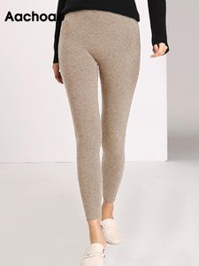 Kvinnors leggings aachoae Autumn Winter Women Solid Casual Slim Pants Byxor Hög midja Sportkläder Lamer Ankellängd 230309