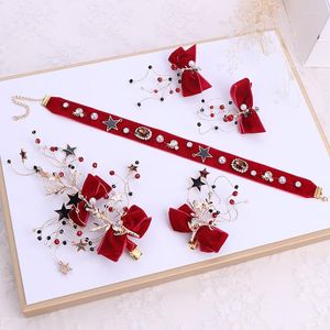 Necklace Earrings Set Personality Trend Sexy Red Nightclub Bungee Neck Chain Hairband Three-piece Suit Wedding Hair Accessories Jewelry