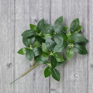 Dekorativa blommor 30 cm konstgjorda ficusträd grenar falska suckulenter växter grön faux podocarpus tallblad för hemträdgård bröllop pary