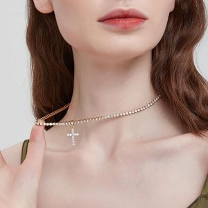 Anhänger Halsketten Kreuz Halskette Für Frauen Edelstahl Nette Luxus Tasse Kette Koreanische Mode Schmuck Kristall Strass Glänzend