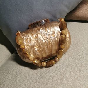 イブニングバッグ茶色のアクリルクラッチコーヒー卵形の女性ハンドバッグ豪華な真珠光沢のあるウェディングウォレットプロムパーティーショルダーバッグ230309
