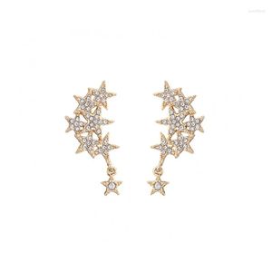 Studörhängen Cool Punk Multiple Gold Color Star Piercing Unique Crystal Pentagram Earring for Women Christmas Year Jewelry Gift