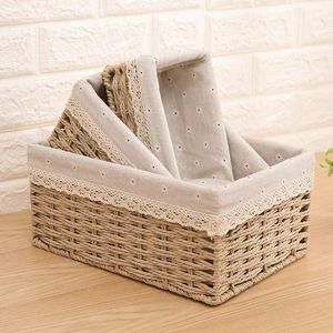 Storage Baskets 3 Sizes Handmade Wicker Storage Baskets Snacks Fruit Cosmetic Laundry Finishing Basket Hand Woven Rattan Desktop Organizer 230310