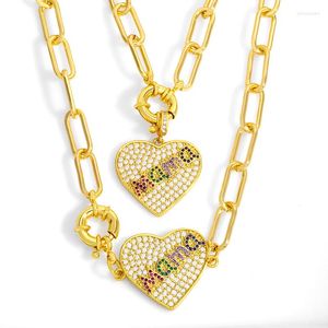 Pendant Necklaces FLOLA Chunky Heart Shape MaMa Necklace For Women Gold Plated Curb Link Chain Crystal Jewelry Mothers Day Gifts Nkev35