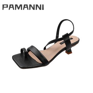 Sandalen PAMANNI Büro Damen leichte offene Zehenpartie Clip reifer Knöchelriemen bequeme Frau weiche elegante Party schwarze Schuhe