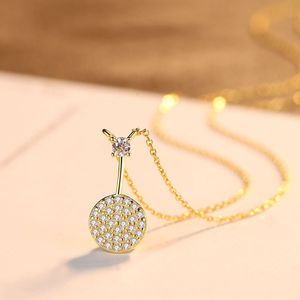 Korean Micro-Set Zircon Disc S925 Silver Pendant Halsband smycken Fashion Sexig kvinnor pläterade 18K Gold Lock Chain Necklace Accessories Gift