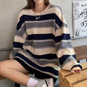 Kvinnor Hoodies Sweatshirts Autumn Striped Overized Sweatshirt Kvinnor Harajuku Pullovers Koreanska modepar som matchar långärmad toppar Streetwear 230310