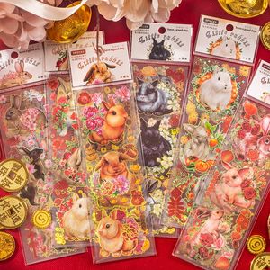 Presentförpackning kawaii tecknad klistermärken 6 ark självhäftande diy klistermärke dekorativ dagbok scrapbooking material handgjorda förnödenheter