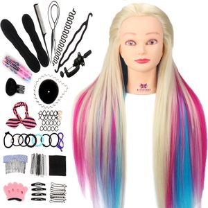 Mannequin Heads Neverland 29Inch Colorful Synthetic Hair Mannequin Head For Hairstyles Hairdressing Training Head Dummy Doll Clamp Accessories 230310