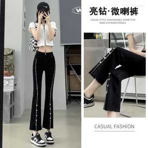 Women's Jeans High Waist Slit Women Summer 2023 Chic Skinny Slim Diamond-studded Pantalon Vintage Mujer Boyfriend For