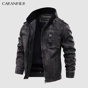 Men's Leather Faux Leather CARANFIER Mens Leather Jackets Motorcycle Stand Collar Zipper Pockets Male US Size PU Coats Biker Faux Leather Fashion Outerwear 230310