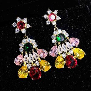 Studörhängen Big Crystal Flower Earring Vintage Ethnic Bohemian Rhinestone Long Tassel Drop Dangle For Women Light Luxury Jewelrystud Studs