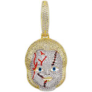 Hip Hop Movie Child's Play Pingente colares para homens mulheres diamantes de luxo desenho animado pingentes 18K Gold Bated Copper Zircon
