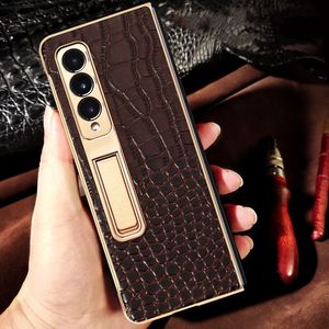 Genuine Leather Crocodile Flip Case for Samsung Galaxy Z Fold4 3 W22 W23 Business Bracket Cover