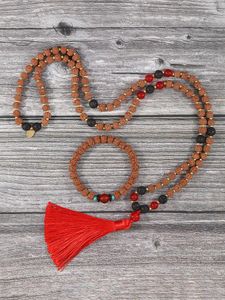 Hänge halsband yuokiaa naturlig lava rudraksha mala108 pärlor halsband armband set för kvinnor män fredligt hjärta lugnande japamala meditatio