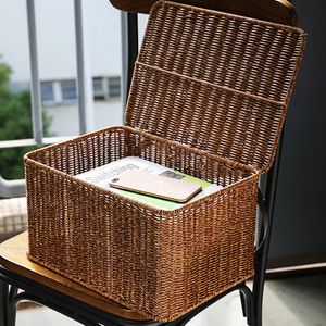 Cestini portaoggetti Cesto portaoggetti in vimini Scatola portaoggetti intrecciata a mano con coperchio Articoli vari Organizer per cosmetici Organizer per armadio rettangolare Cesto per biancheria 230310