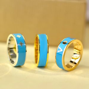 Designers de Luxuris Ring anéis impressos para mulheres clássicas de superfície azul anéis de casal de nível superior Party casual Fashion Gold Silver Rose Gold