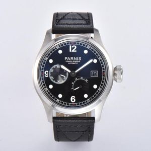 Wristwatches 47mm Stainless Case Blac Dial Power Reserve Date Luminous Automatic WATCH Leather Strap ST 2530 Mechanical Mens