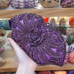 NXY Luxury Purple/Blue Crystal Red Bag Rhinestones Evening Clutch Purse Wedding Ladies Party Clutches Evening Bags for Girl Present Bag 230308