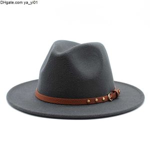 Brim Hats szerokie kobiety mężczyźni wełna poczuła mąki Jazz Fedora Panama Style Cowboy Trilby Party Formal Dress Hat Duży rozmiar żółty biały aa7