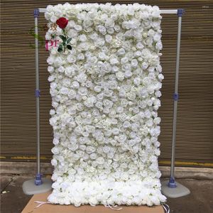 Dekorativa blommor Spr Custom 3D elfenben Flowerwall Wedding Artificial Silk Rose Flower Wall Panel Bakgrund för