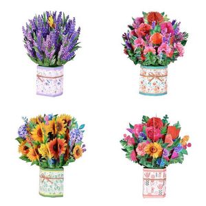 Cartões -presente 3D Pop Up Mothers Cards Day Flowers Floral Bouquet Card para Mom Wife Birthday Sympathy Get Well Anniversary Z0310