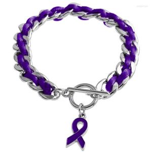 Bracelets de charme 1pcs Consciência Cancer Purple Ribbon Bracelet Cadeia de Anniversary Decoração PRB004