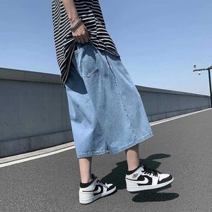 Men's Jeans Summer Solid Simple Shorts Male Calf Length Denim Men Elastic Waist Thin Short Jean Pants Mens Oversized Black/Blue Y2303