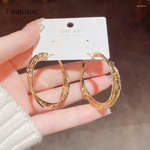Hoop Earrings Fashion Statement Women's Large Twisted Round Circle 14k Real Gold Plating Metal Female