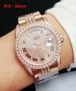 Full Diamond Womens Wristwatches 38mm Top Quality Automatic Mechanical Movement Women Watches Rose Gold Stainless Steel Strap Lady Wristwatch montre de luxe