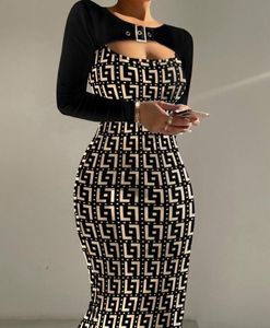 Women's Casual 2023 Spring and Autumn Printed Zippered Long-sleeved Dress Slim Sexy Women's Skirt