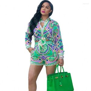 Ethnic Clothing Two Piece Set African Suit Print Long Sleeve Shirt Elastic Waist Shorts Matching Outfits Fashion Women's Summer Autumn